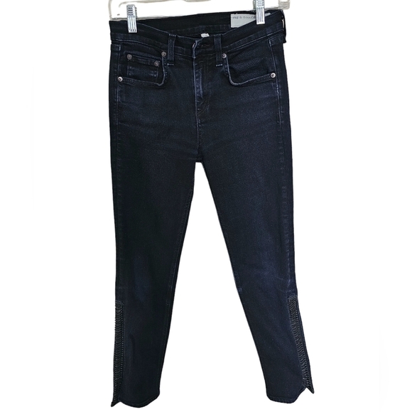 Rag&bone Justin Crop Jeans Lamb leather Ancle braid dark blue 26 - Picture 1 of 10